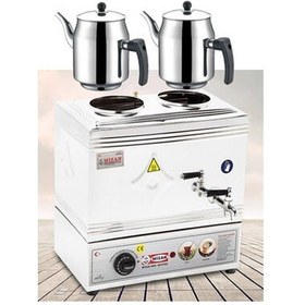 Resim Mizan Çift Demlikli Elektrikli Pleytsiz Çay Kazanı + 2 Adet Demlik 