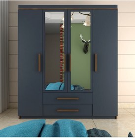 Resim Metalia Gm815 Nisa Delüx 4 Kapı 2 Çekmeceli Aynalı Gardrop Ceviz Antrasit Gri 