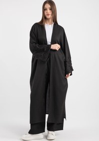Resim Boncuk ve Kurdele Detaylı Uzun Kimono Pantolonlu Takım 5149 - Siyah - Siyah / S-M 