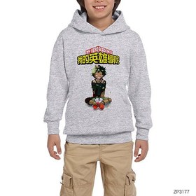 Resim My Hero Academia Izuku Midoriya Gri Çocuk Kapşonlu Sweatshirt - 11-12 Yaş / Gri 