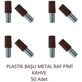 Resim Plastik Başlı Metal Raf Pimi, Kahve 50 Adet Kahve 