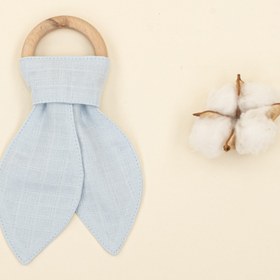 Resim Diş Kaşıyıcı - Emzik Askısı - Salya Önlük Seti - Bebe Mavi Muslin 