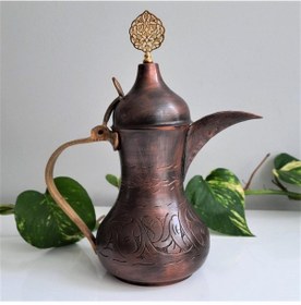 Resim Oksitli Bakır Mırra Dallah Bakır Kahve Demliği 