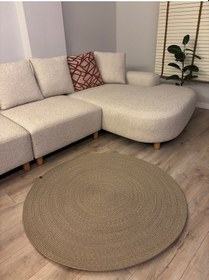 Resim Mavaux Taş Rengi Jüt Yuvarlak Hasır Görünümlü Klasik Halı Kilim Taş 