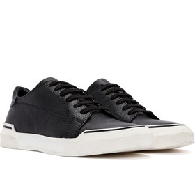 Resim Erkek Siyah Bağcıklı Deri Sneaker - Siyah / 4 