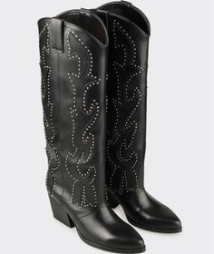 Resim Elle Shoes Siyah Deri Kadın Western Çizme 