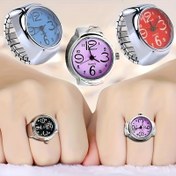 Resim Çiftler için şık minimalist kuvars halka saat - Trendy karışık renkli, paslanmaz çelik bantlı, su geçirmez olmayan, renkli kadran tasarımlarıyla yaratıcı retro elektronik saat 