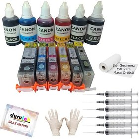 Resim Canon Pgı-550 Clı-551 Uyumlu Kolay Dolan Kartuş+6x50ml Mürekkep 6 Renk Dolu 