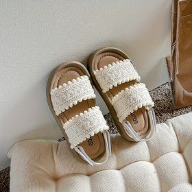 Resim 1 Çift Kız Çocuk Yazlık Plaj Sandaleti - Preppy Bal Kızı Stili, Düz Renkli Kumaş Üst ve Astarlı, Kauçuk Taban, Düşük Üst Yuvarlak Burunlu Cırt Cırt Kapamalı, Dış Mekan Tatil için Nefes Alabilir Boş Tasarım, Plaj Aksesuarları 