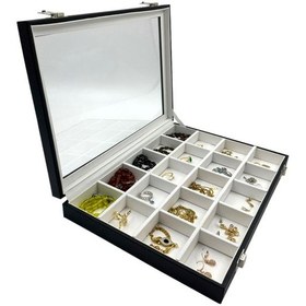 Resim 20 Bölmeli Yüzük Küpe Çok Amaçlı Malzeme Takı Kutusu Siyah 