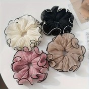 Resim 1 Adet Şık Fransız Tarzı Şifon Büyük Bağırsak Saç Halkası - Retro Pilisli Tasarım, Yumuşak Nefes Alabilen Şifon Kumaş, Kadınlar İçin Güvenli Elastik At Kuyruğu Tutucu, 4 Renk (Siyah/Beyaz/Pembe/Kahverengi), Stil Sahibi Saç Aksesuarı, Geniş Elastik Halka 
