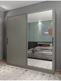 Resim Star Sürgü Kapaklı Gizli Çekmeceli Dolap Gardırop Füme 180 Cm 