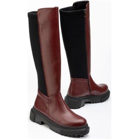 Resim 812-305 Bordo Arkası Streç Fermuarlı Günlük Kadın Çizme Çok Renkli 