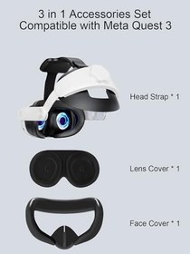Resim 3 in 1 Head Strap and Face Cover Lens Cover Compatible with Meta/Oculus Quest 3, YondestStars Comfy Lightweight Elite Strap Accessories for VR Headset 