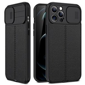 Resim Smcase iPhone 13 Pro Max Kılıf Lensi Kamera Korumalı Deri Dokulu Silikon Siyah 