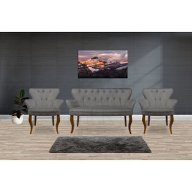 Resim Mert Concept Çay Seti Koltuk Takımı 2+1+1 Kollu Ahşap Ayak Salon Kafe Balkon Bahçe Otel Ofis Berjer Ikili 