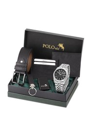 Resim Polo Air Takvimli Erkek Kol Saati Cüzdan Kemer Kartlık Anahtarlık Çakmak Seti Gümüş Yeşil Renk PL-7074E4 