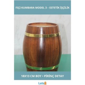 Resim Pirinç Detaylı Estetik Fıçı Kumbara 18x13 Cm TEK EBAT 