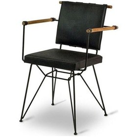 Resim Sandalye PENYEZ Klasik Model Metal Çelik Siyah fırın boya Siyah suni deri Balkon-Bahçe El yapım 