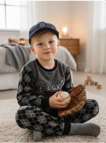 Resim Zekids Erkek Çocuk Basketball Baskılı Polar Pijama Takımı-16814 Grı 