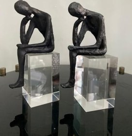 Resim Dekoratif Kitap Tutucu Krisatlli Düşünen Adam Figürlü 2 Li Polyester Biblo 