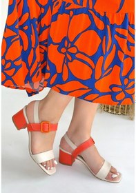 Resim Evyora Year Bej Cilt Turuncu Detaylı Turuncu Topuklu Topuklu Ayakkabı Çok Renkli 