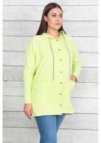 Resim Şans Kadın Yeşil Pamuklu Kumaş Kapüşonlu Ön Düğmeli Sweatshirt 65n20439 - Yeşil 