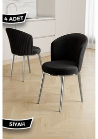 Resim Canisa Risa Serisi 4 Adet Siyah Mutfak Sandalyesi Krom Kaplama Metal Ayak 1. Sınıf Babyface Kumaş Siyah Sandalye Krom Ayak 
