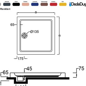 Resim Kare Flat Duş Teknesi | Sanacryl - 80x80 / Siyah / Düz 