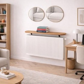 Resim Petek Üstü Dresuar 80x18cm Radyatör Rafı Kitaplık Oval Kenarlı Petek Üstü Antre Mutfak Salon Rafı Atlantik Çam 