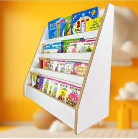 Resim 4 Raflı Montessori Kitaplık Çocuk Odası Kitap Rafı Yerden Kitap Beyaz 