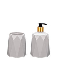 Resim Omnipazar Elf-577 Geo 2'li Diş Fırçalık Ve Sıvı Sabunluk Lavabo Takımı Gri 