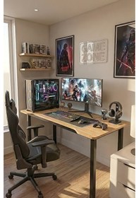 Resim 100 Çam Oyun Çalışma Masası Gaming Masa Ofis Masası 9111 Çam 