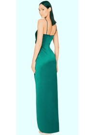 Resim Hanife Glam Couture Hanife Glam Askılı Straplez Asetat Saten Abiye Elbise Zümrüt 