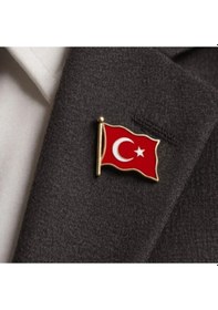 Resim Dalgalı Bayrak Rozet Türk Bayrağı Yaka Rozeti Altın - 2 Adet Altın 