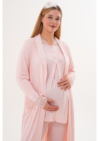 Resim Mecit Pijama Mecit 6330 Pudra Sabahlıklı Lohusa Pijama Takımı 