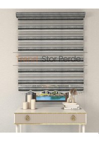 Resim Siyah Yeşil Geçişli Boncuklu Zebra Stor Güneşlik Perde Opak Siyah-yeşil 