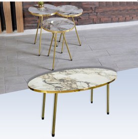 Resim Zigon Sehpa Ve Orta Sehpa Elips Altın Metal Ayak Altın Efes Set 