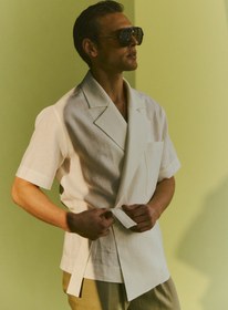 Resim Tan Organik Keten Kimono Gömlek Kırık Beyaz - L/XL / Kırık Beyaz 