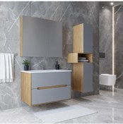 Resim TETA HOME Madrid 80 Cm Mdf Banyo Dolabı Seti Ve Boy Dolabı 