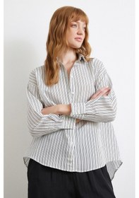 Resim Simetrik Çizgili Gömlek Siyah Siyah 