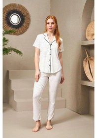 Resim Pjs 25118 Kadın Puanlı Düğmeli Kısa Kollu Pijama Takım 001 