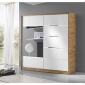 Resim GuneyStore Sürgülü Komple MDF Gardırop Atlantik Çam-Beyaz Ray Dolap 160 Cm 