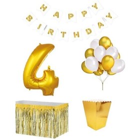 Resim 4 Yaş Beyaz Gold Balon Rakam Folyo Banner Mısır Kutusu Masa Eteğ 