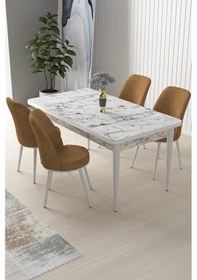 Resim Canisa Concept Nil Serisi 70x110 Sabit Mutfak Masası Takımı Beyaz Mermer Desen Masa 4 Cappucino Sandalye Masa Beyaz/sandalyeler Cappucino 