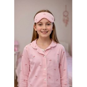 Resim Enie Kız Çocuk Karpuz Desenli 4 Mevsim Pijama Takımı + Göz Bandı 