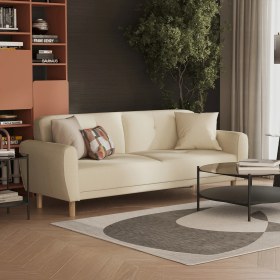 Resim Enza Home Aldea 3'lü Yataklı Koltuk, Keten Dokulu - Krem 