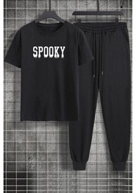 Resim Unisex Spooky Baskılı 2'li Eşofman Takımı Siyah 