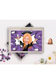 Resim Bk Gift Kişiye Özel Kadın Mezun Karikatürlü 1000 Parça Profesyonel Puzzle-1 