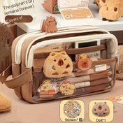 Resim 12 adet Geri Dönüş Hediye Seti - Sevimli Kapibara Kalem Kutusu - Zarif Kawaii Kanvas Çanta, Şeffaf Kırtasiye Düzenleyici Bölümlerle, Paspas, Sticker, Klips, Aksesuarlar ve Defter Dahil 